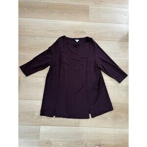J.Jill Ponte Knit Tunic Top Womens Size M Plum Purple 3/4 Sleeve Slit Hem